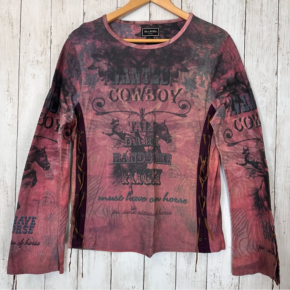 Bit & Bridle Cowboy Wanted Long Sleeve Shirt Size L